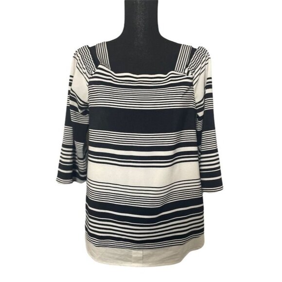 Ny Collection tunic top striped black and white strappy nautical preppy layered - Picture 1 of 7